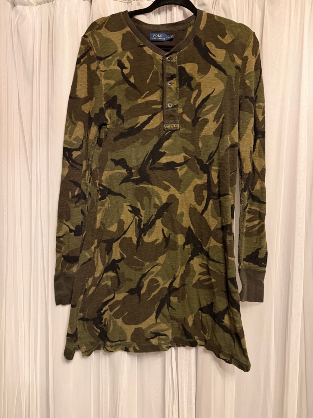 Polo Ralph Lauren Camo Henley Thermal Dress - Olive Green